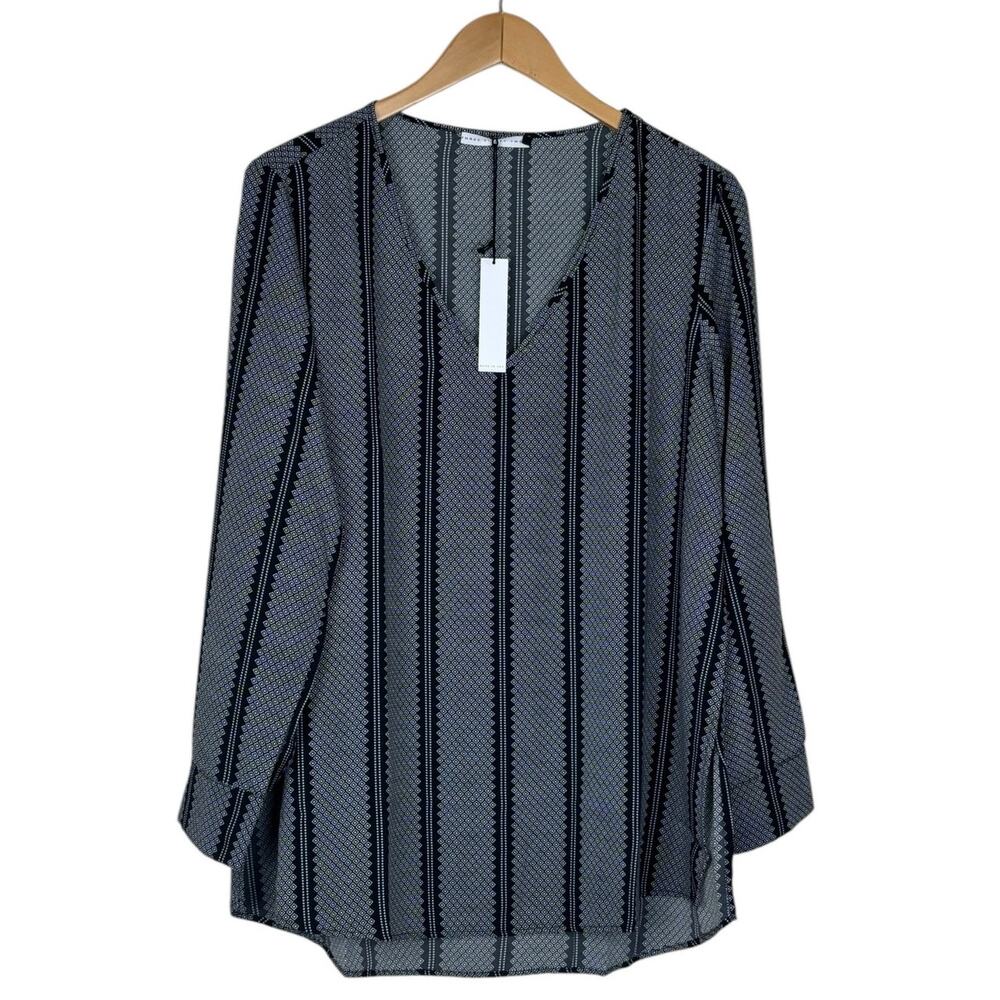 Three Eighty Two Revolve  V-Neck High Low Side Slit Tunic Blouse NEW Size Large